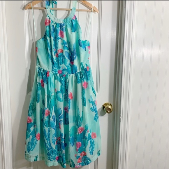 ModCloth Watercolor Halter Dress In Cactus RARE - Picture 5 of 8